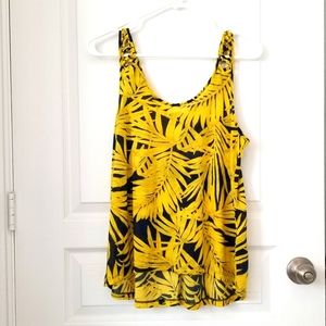 H&M Pullover Summer Tank Top Tropical Navy Blue Yellow Shirt Size S